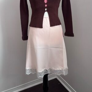 NWT Urban Outfitters Light Pink Satin Slip Skirt with Lace Trim Size S/M